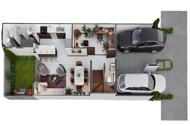 Plano del primer nivel de la casa en El Nogal de San Isidro