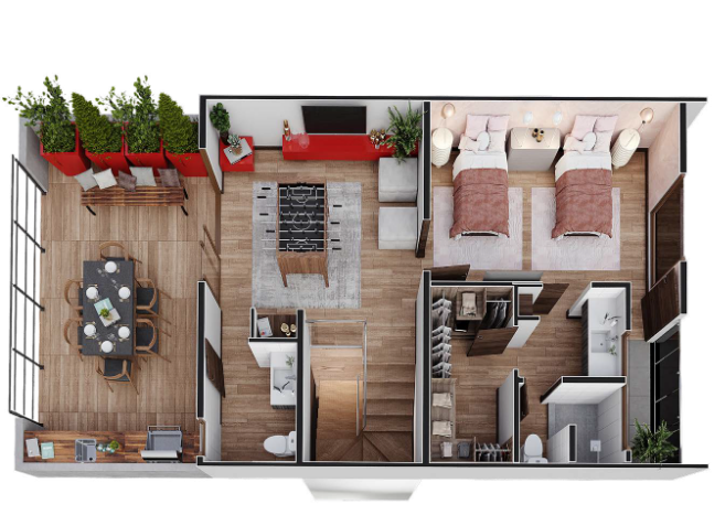 Plano del tercer nivel de la casa en El Nogal de San Isidro